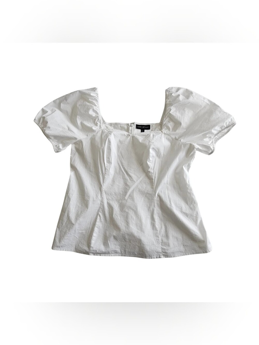 Lane Bryant Women's Plus Size 14 White Puff Sleeve Square Neck Top